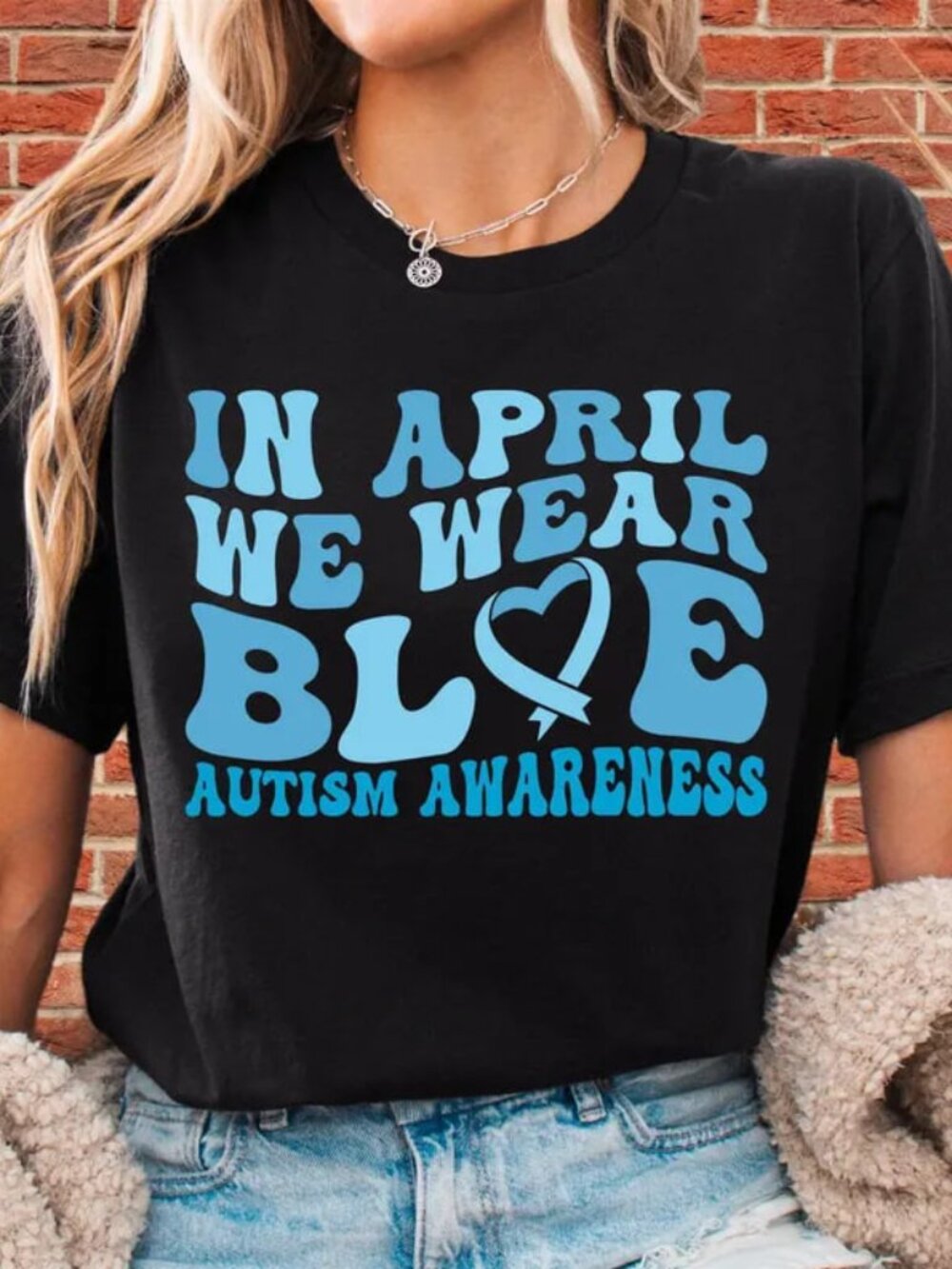 In April We Wear Blue Graphic T-shirt, Autism Month Tee